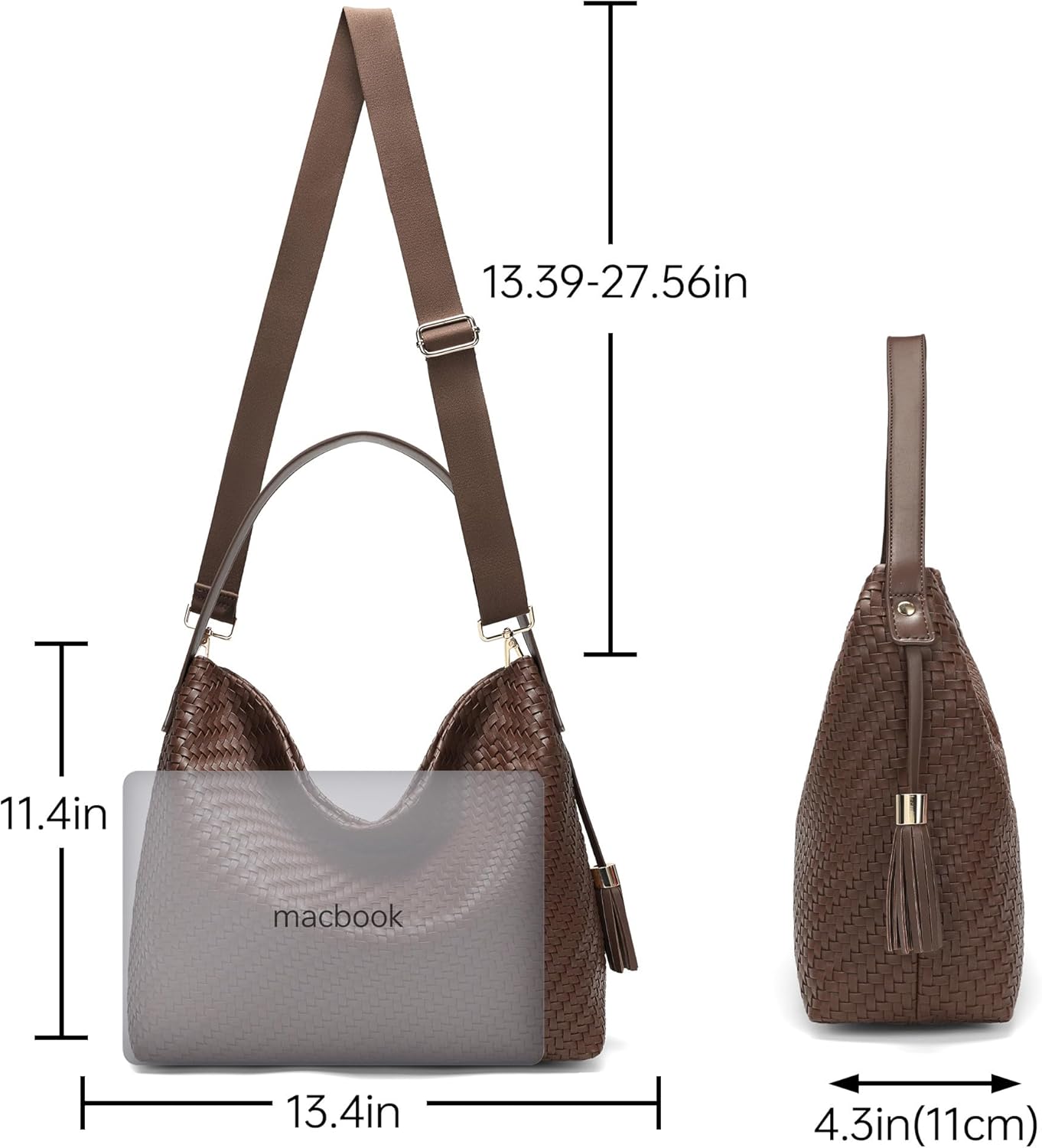 Woven Vegan Leather Tote Bag for Women Suede Hobo Bag Elegant Handbag Satchel for Work Travel