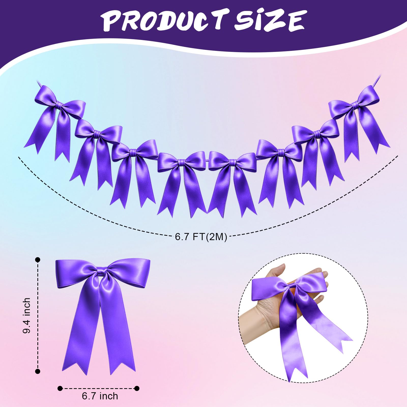 1 String of 8PCS Purple Bow Garland Banner Decoration,Pre-Strung Satin Ribbon Ornaments for Birthday,Bachelorette Party,Bridal Shower,Wedding,Engagement,Baby Shower,Graduation Decor,Anniversary