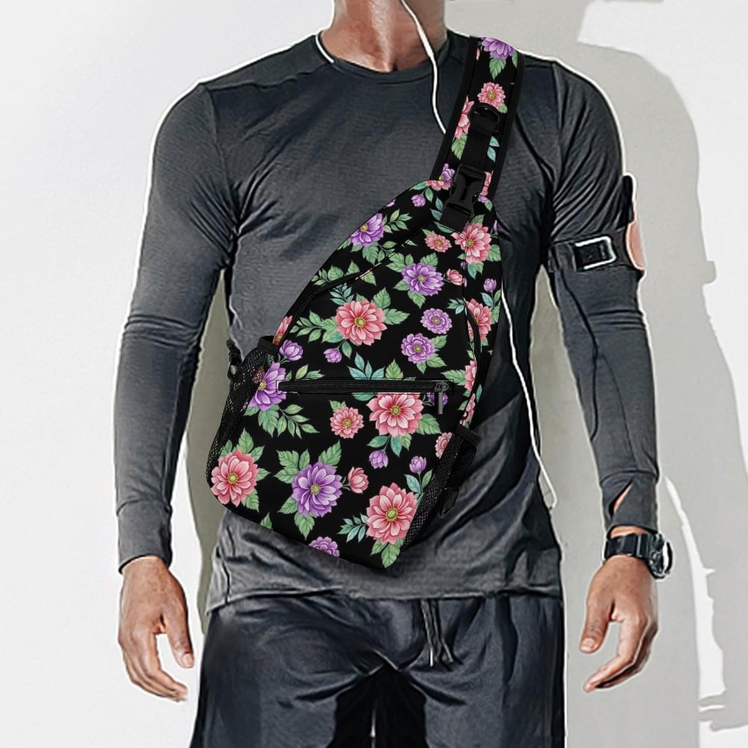 Fashion Day Pack Small Cross Body Backpack Sling Shoulder Bag Chest Bag For Men And Women Floral Flowers