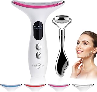 Set Masajeador Facial y Rodillo Gua Sha - Masajeador Facial Eléctrico Antiarrugas Para Cara y Cuello, 4 Modos de Luz, temperatura 45 ºC, Ice Roller Gua Sha, Lifting, Antiedad, Reafirmante
