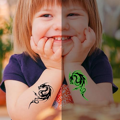 Miniatura 2 de 16 hojas de tatuajes temporales luminosos de dragón fénix que brillan en la oscuridad dragón decoración de fiesta de cumpleaños, suministros para