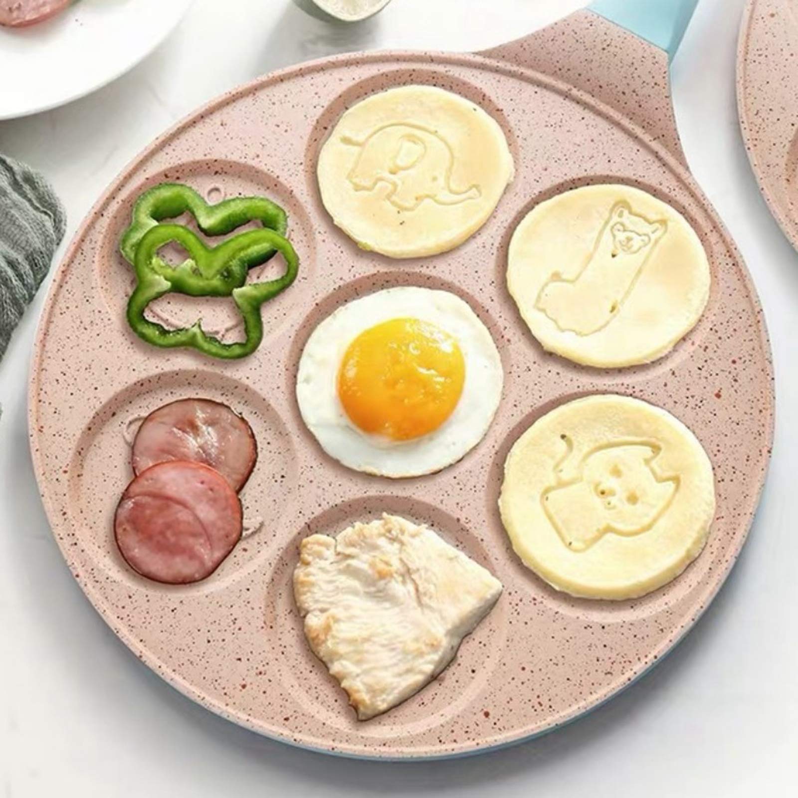 Padella antiaderente per pancake, a forma di animale, per omelette, uova al tegamino (blu)