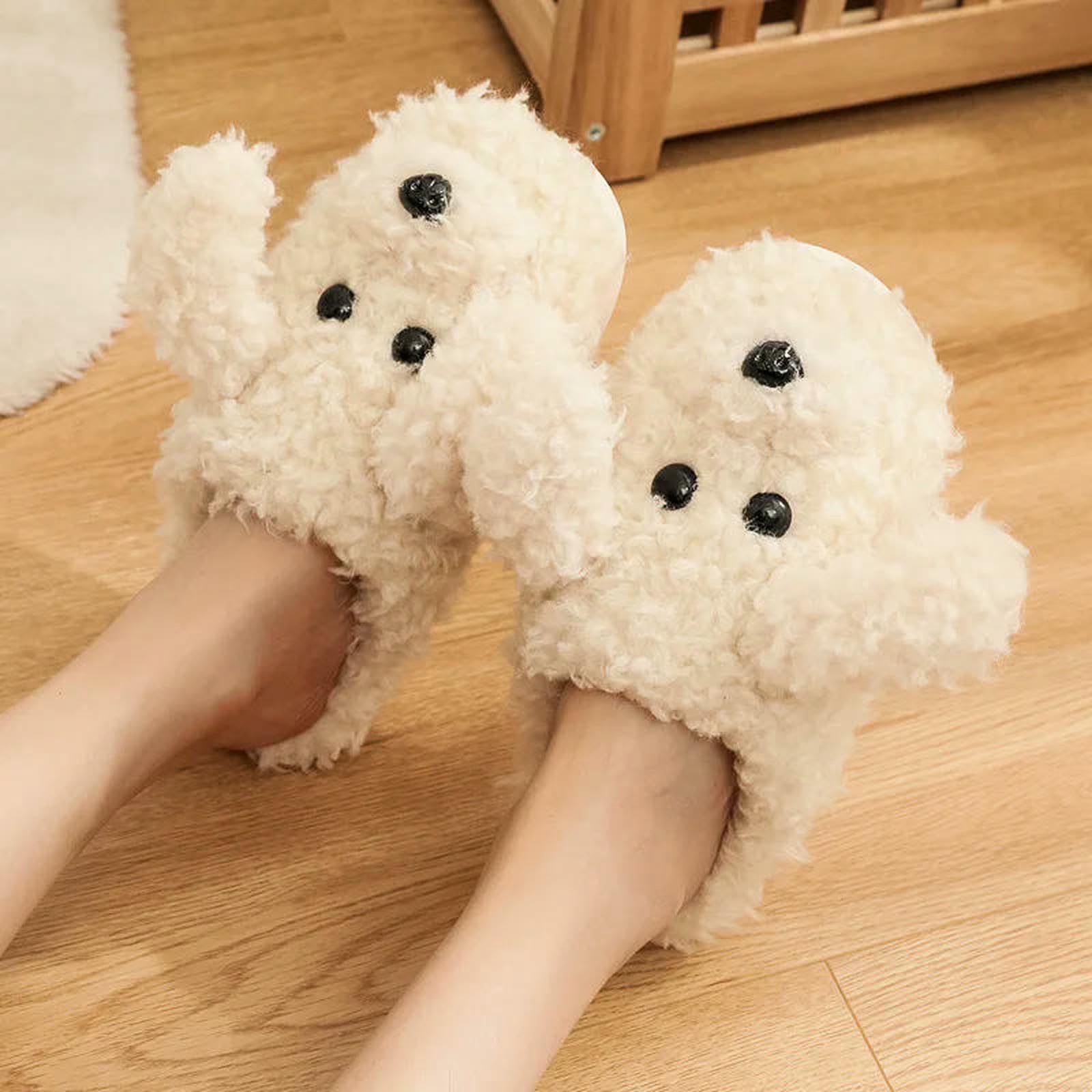Pantuflas Zapatillas Cortas De Invierno para Mujer, Zapatos Cálidos Y Acogedores Algodón El Hogar, Antideslizantes Parejas Perros Lindos Interiores-Perro Caqui1-44-45(Ajuste 43-4