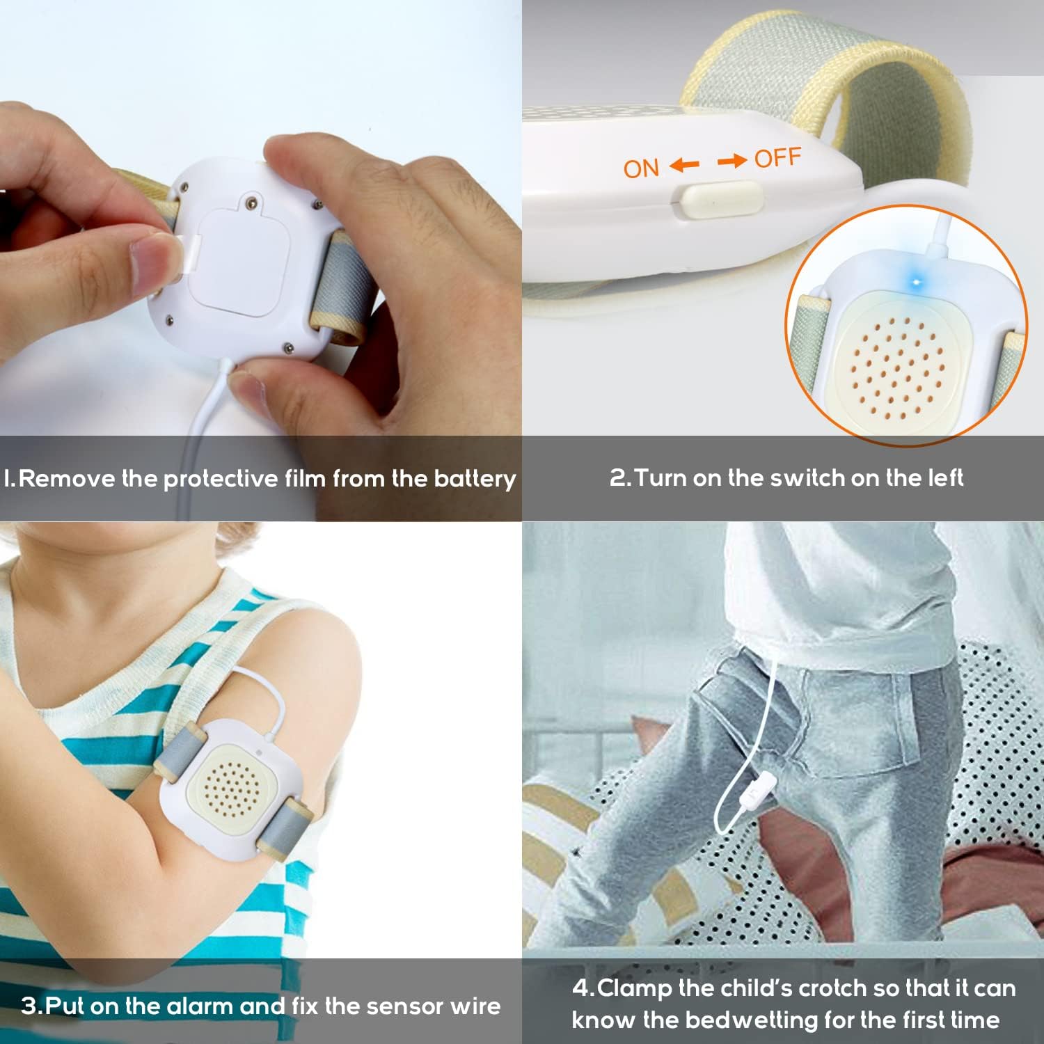 Bedwetting Alarm for Kids Boys Girls Old People, Pee Alarm Battery Powered Bedwetting Alarm, Sounds & Vibration, Monitor for Bedwetters, Potty Training -White : Health & Household