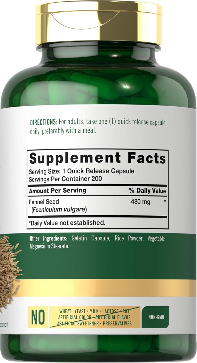 Carlyle Fennel Seed 480mg | 200 Capsules | Herbal Supplement | Non-GMO