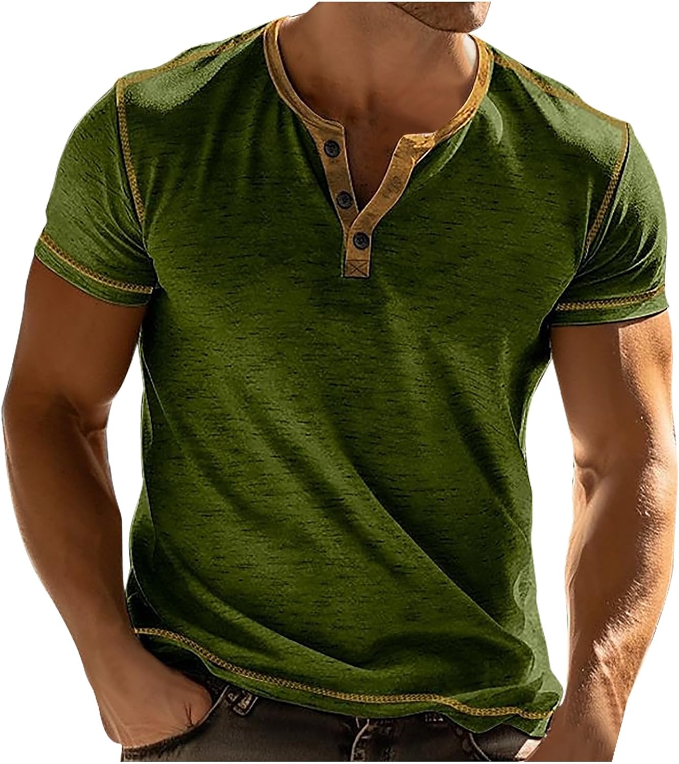 Men's Short Sleeve Henley Tee Color Block Casual Lightweight Summer T-Shirt Classic Workout Gym Tee