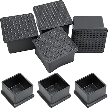 16 Pcs Black Rubber End Caps, 1 1/2 Inch x 1 1/2 Inch | 38 x 38mm, Square Plastic, Furniture Chair Leg Caps, Rubber Tips Floor Protectors, Desk Chair Leg