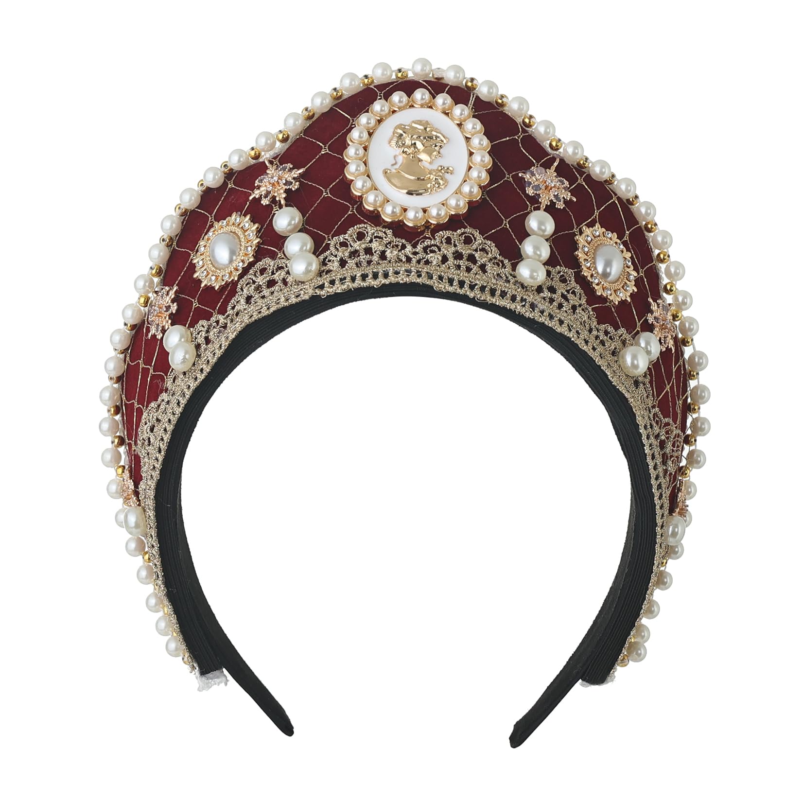 UniqKaliber Anne Headwear Elizabethan Retro Tudor Headpiece Coronet Hood Hat Halloween Hair Accessory