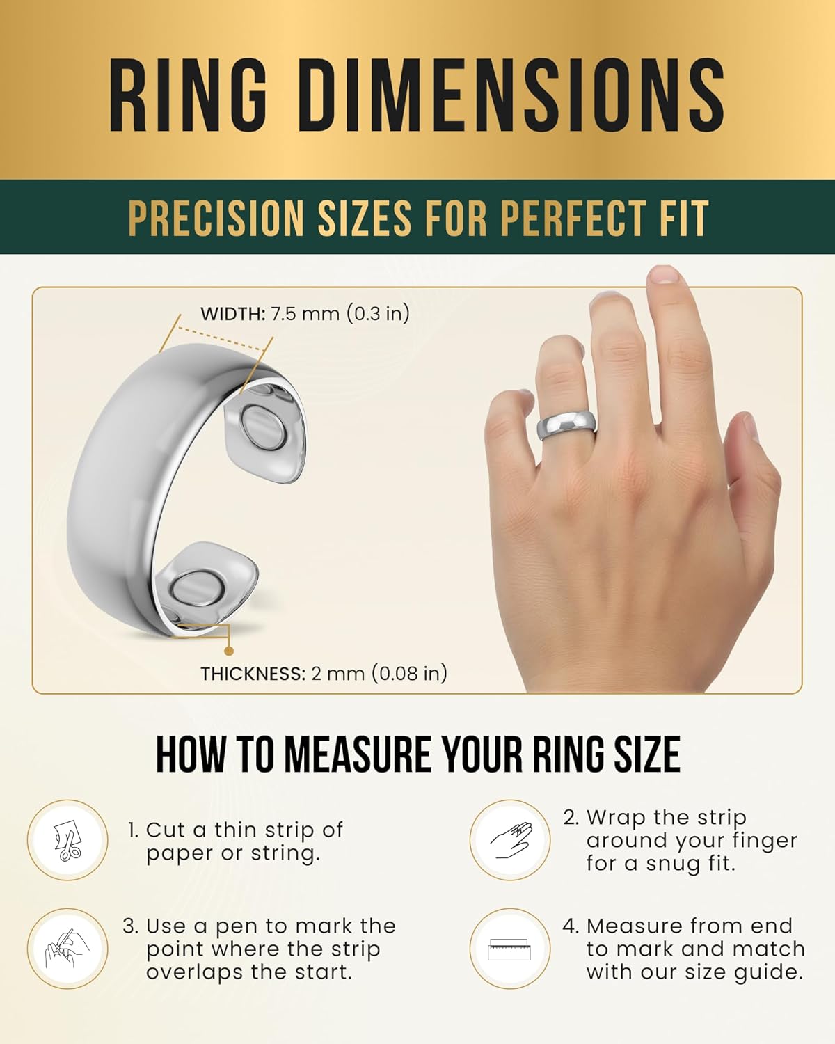 MagnetRX® Magnetic Ring – Elegant Stainless Steel Ring – Magnet Rings for Men (Polished Silver | Size: 6)