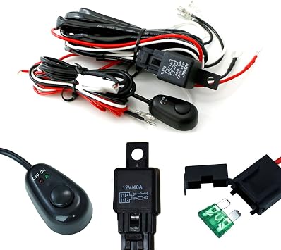 iJDMTOY Universal Fit Relay Harness Wire Kit with LED Light ON/Off Switch Compatible with Automtive Driving Light, Fog Light, Off-Road Lighting, etc