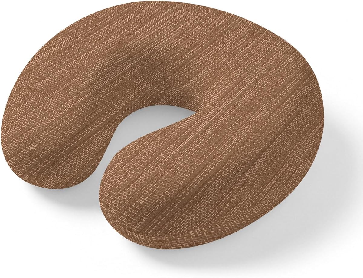 Neck Pillow Minimalist Brown Farmhouse Travel Pillow Memory Foam U Shaped Pillows, Crosshatch Linen Textured Travel Neck Pillows for Airplane Car Office Home Sleeping Rest
