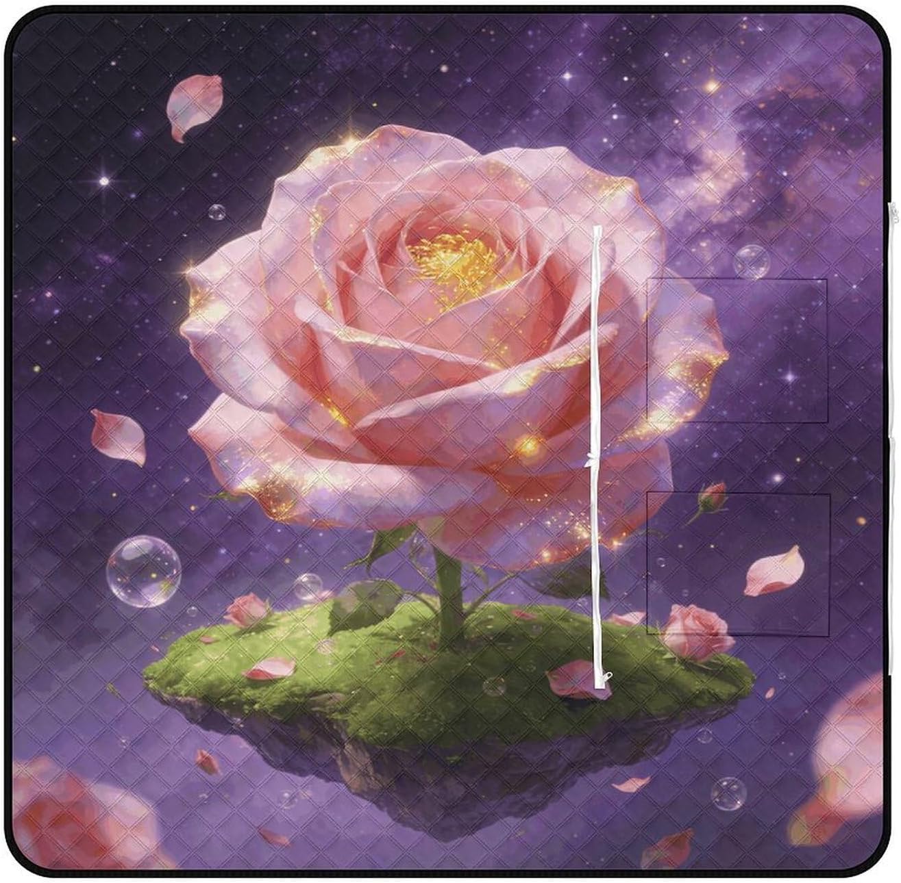 Rose World Picnic Blanket with Zipper Water Resistant Sand Free Picnic Mat Washable Foldable Easy Carry Beach Blanket for Lawn Beach Hiking Camping