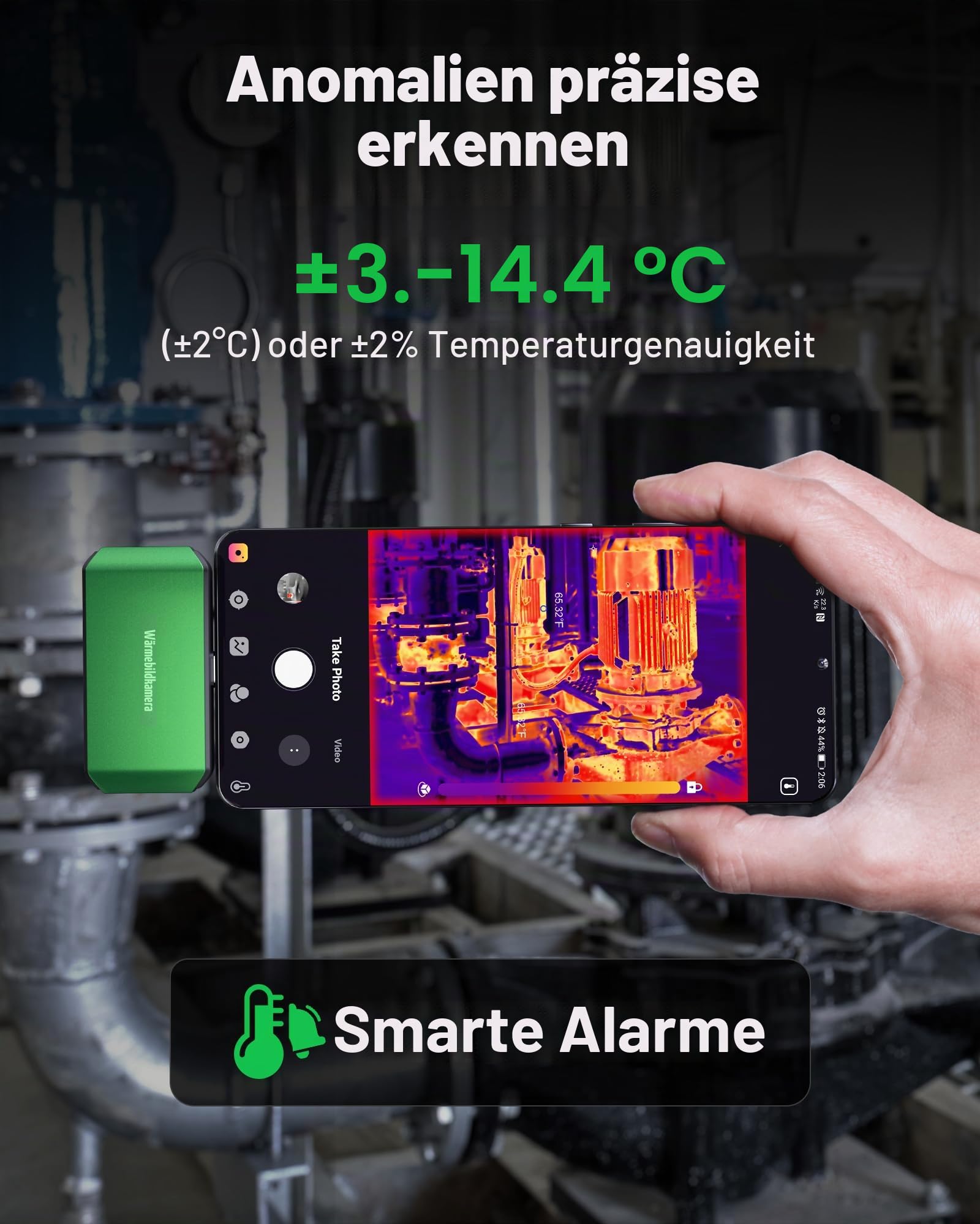 AMPBANK Wärmebildkamera Android, 512x384 TISR IR-Auflösung Wärmebildkameras mit 3D-Analyse, 25Hz Bildwiederholrate, -20℃ bis 450℃ Temperaturbereich, Thermal Camera für Smartphones, Tablets, PC