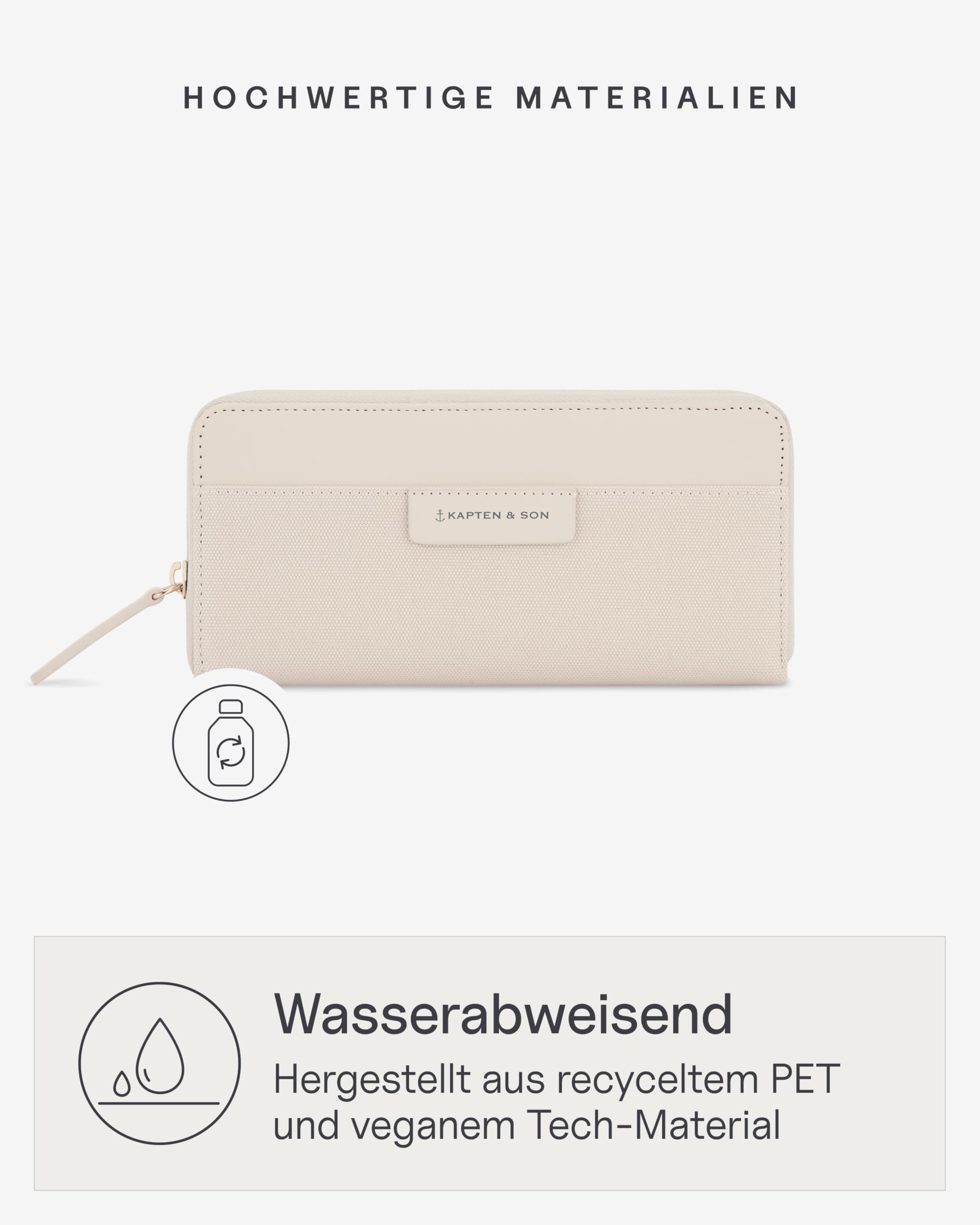 Kapten & Son Geldbörse Damen | Bergen Pro Wallet Large Sandstone | Damen Portemonnaie Groß Beige | Geldbeutel mit 14 Kartenfächern & Kleingeldfach | 10x 20x3 cm