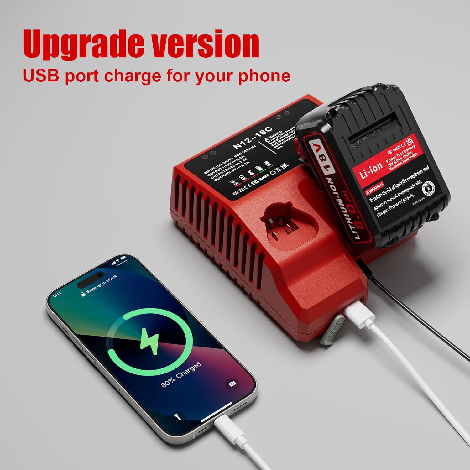 2 Pack 18V 8.0Ah Battery and Multi-Voltage Rapid Charger Replacement for Milwaukee M-18 Lithium Batteries - Image 6