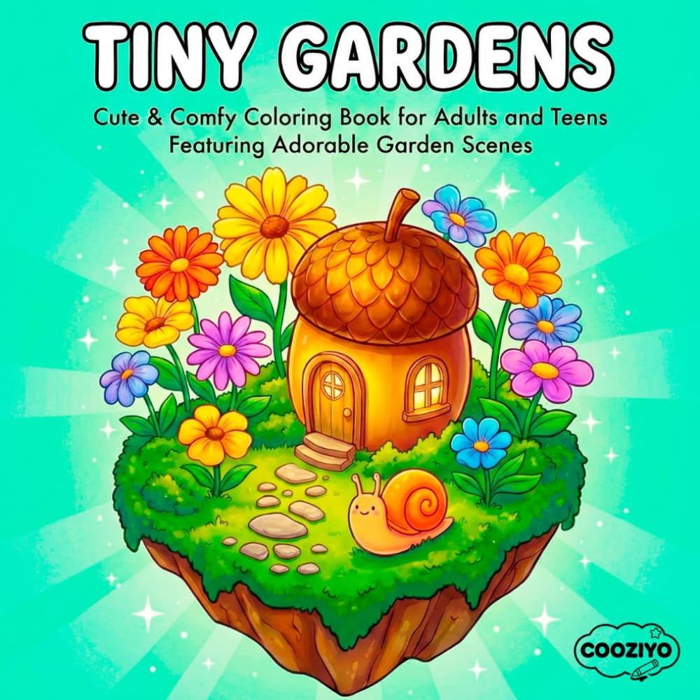 Tiny Gardens: Cute & Comfy coloring Book for Adults and Teens Featuring Adorable Garden scenes, Garden and Plants Coloring Book