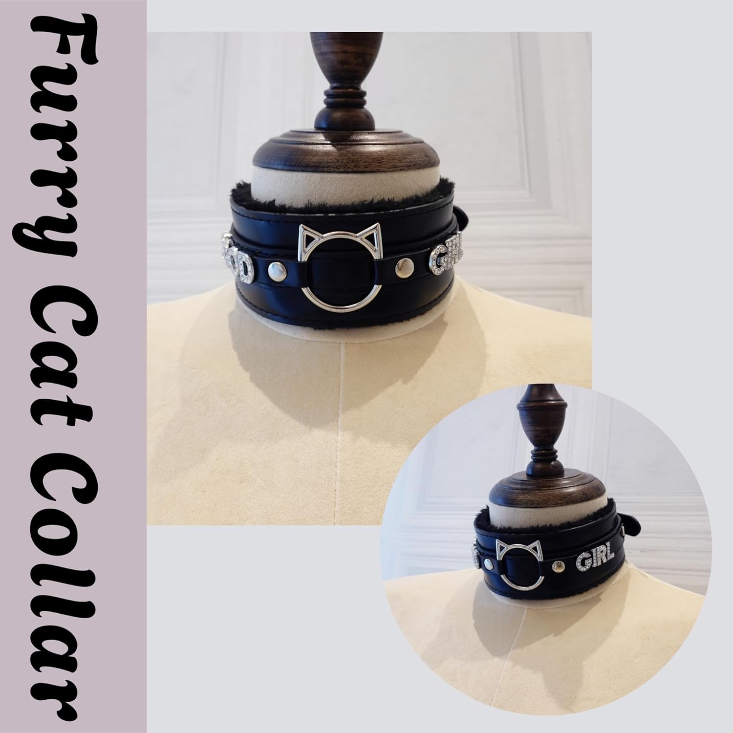 Handmade Collar Choker Necklace for Women – Cat Ear O-Ring Punk Goth Letter Choker,Black/Pink Furry Alt Fashion Jewelry - Image 5