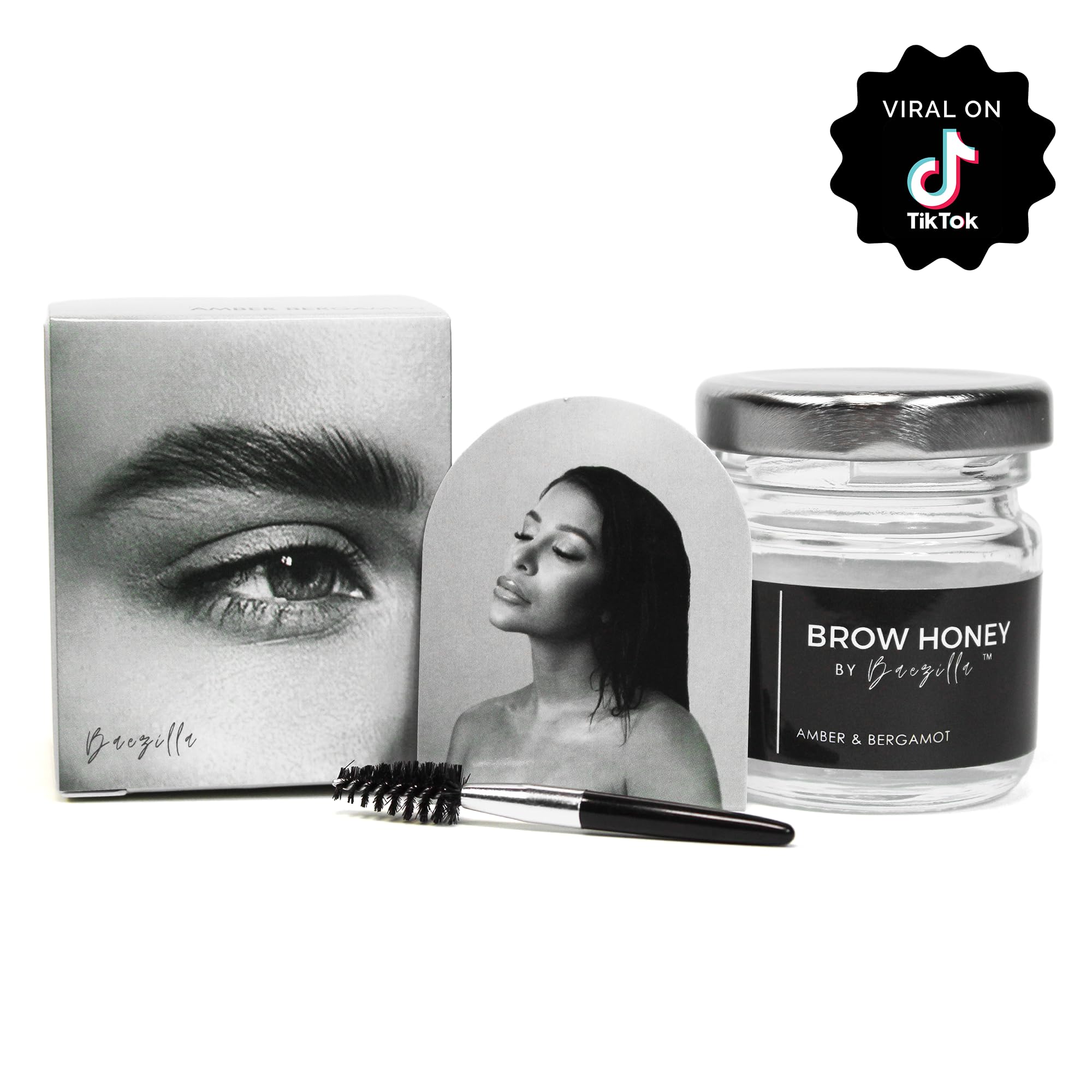 Brow Honey by Baezilla Clear Eyebrow Gel, Long Lasting Gift Set With Brush & Waterproof Wax Lamination Gel, Fragrance Free