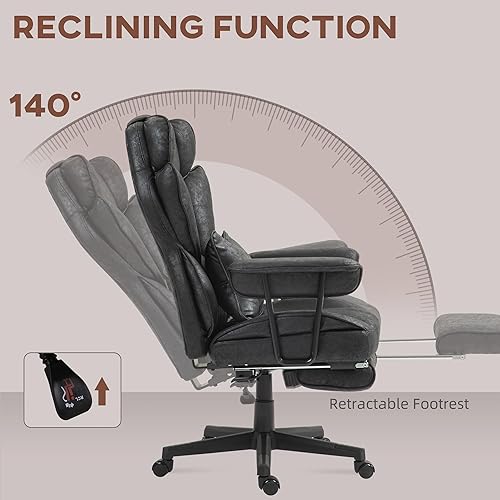 Miniatura 6 de HOMCOM Silla de oficina ejecutiva, silla de oficina grande y alta de 400 libras con reposapiés, silla de escritorio de microfibra para computadora