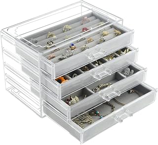 Weiai Acrylic Jewelry Organizer Box 4 Drawer Earring Case Storage for Women Gray