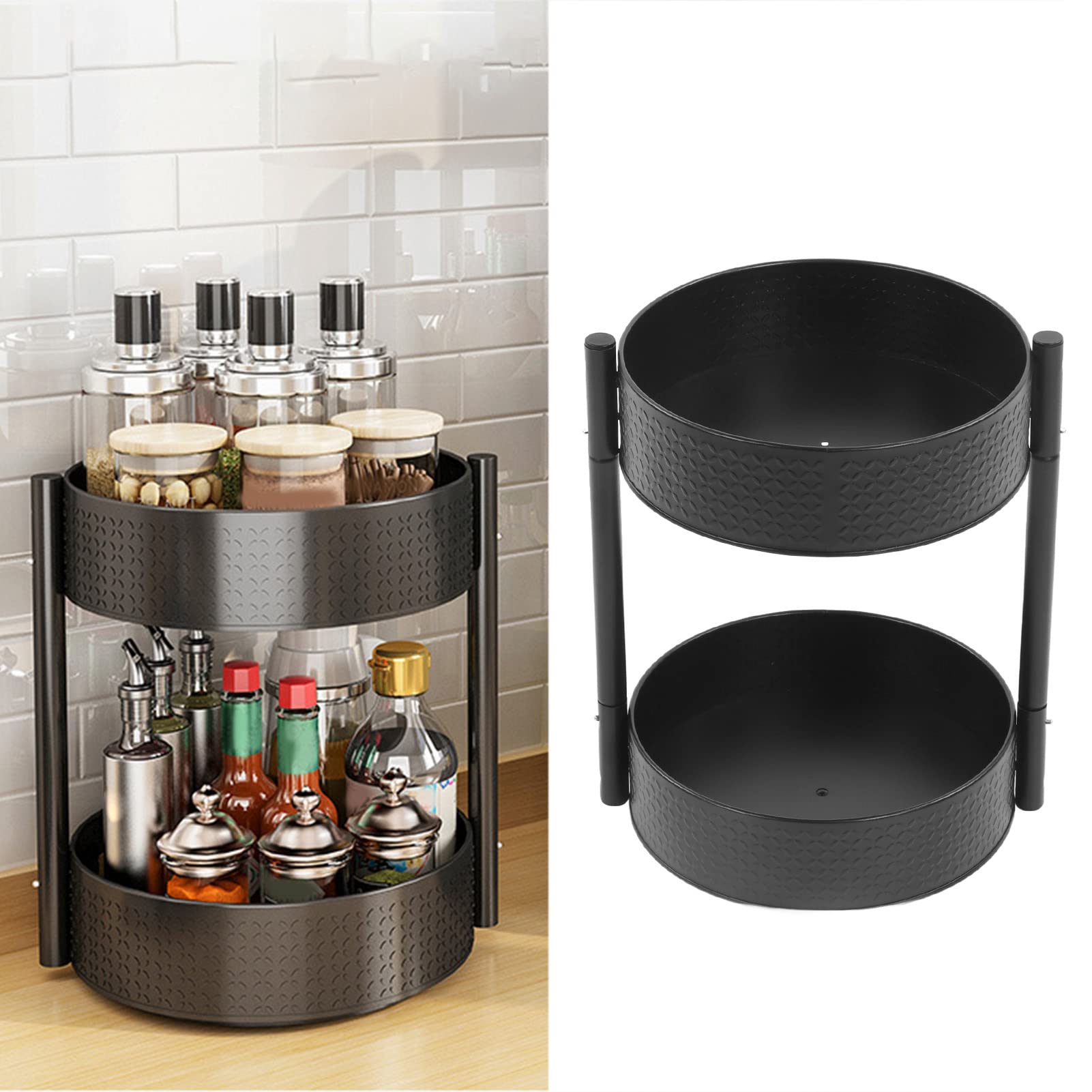 Étagère de comptoir rotative pour épices, double rangée, pivotant à 360 degrés, avec base tournante ; organisateur d’assaisonnements pour la cuisine maison