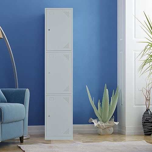 Vista 295 de Taquillas de metal para empleados, armario de almacenamiento de acero con 5 puertas para el hogar, oficina, escuela, gimnasio (blanco)