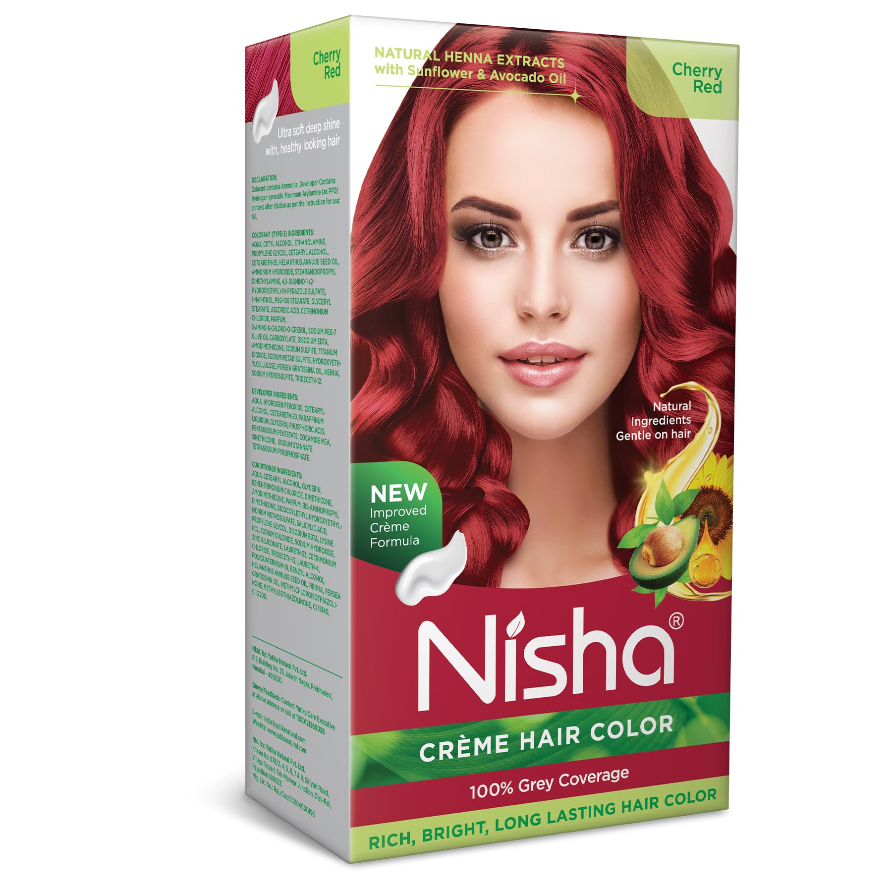 Creme Hair Color, Permanent Hair Colour Cherry Red, Silky & Shiny 100% Grey Coverage Rich Bright Long Lasting Hair Colouring For Ultra Soft Deep Shine Hair Dye (Pack of 1)
