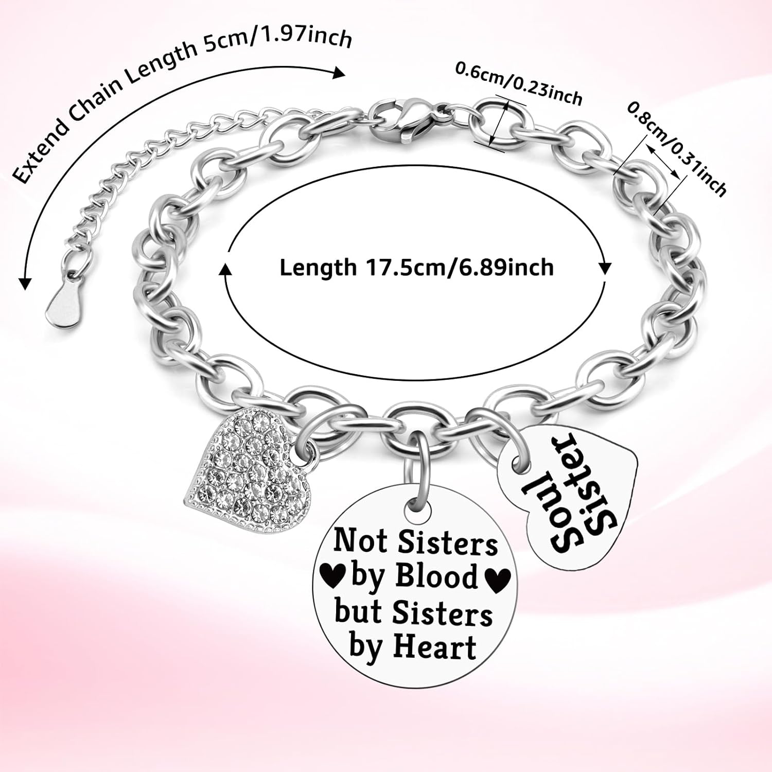 Gifts for Sisters Adult Stainless Bracelet Sister Gift from Sister Long Distance Gifts for Women Daughter Friends BFF Bestie Christmas Birthday Gift for Sisters In Law Soul Sis Silver Chain Bracelet - Image 2