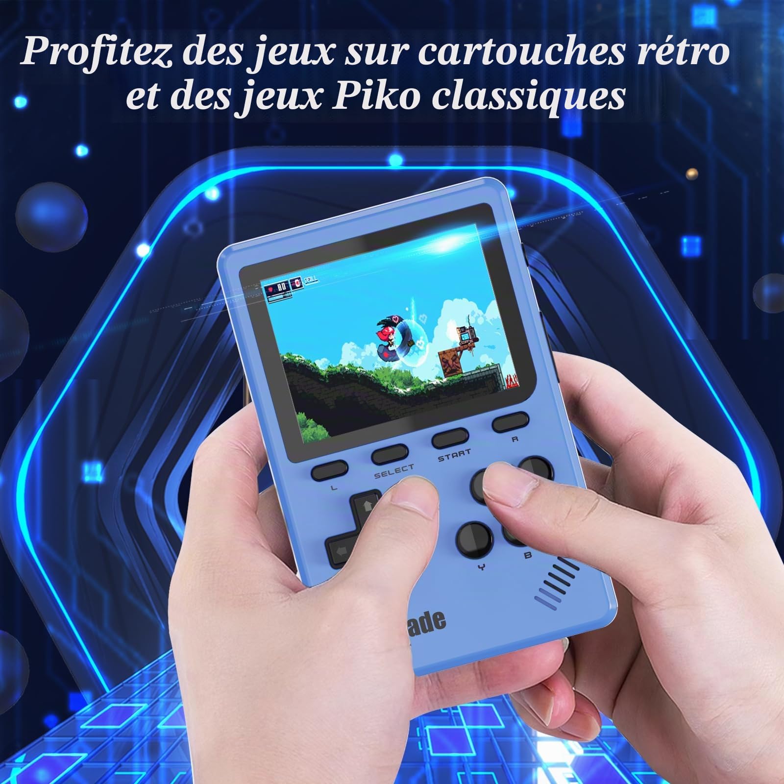 Console de Jeu Vidéo Portable Rétro, 40 Jeux Rétro sous Licence Authentique Pico Préinstallés, Compatible avec Cartouche PIKO/GBA – Bleu