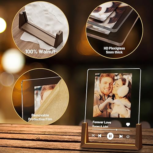 Miniatura 3 de Regalos únicos de aniversario personalizados para hombres y mujeres, marco de nogal LED personalizado con fotos para pareja, novio, novia, placa de