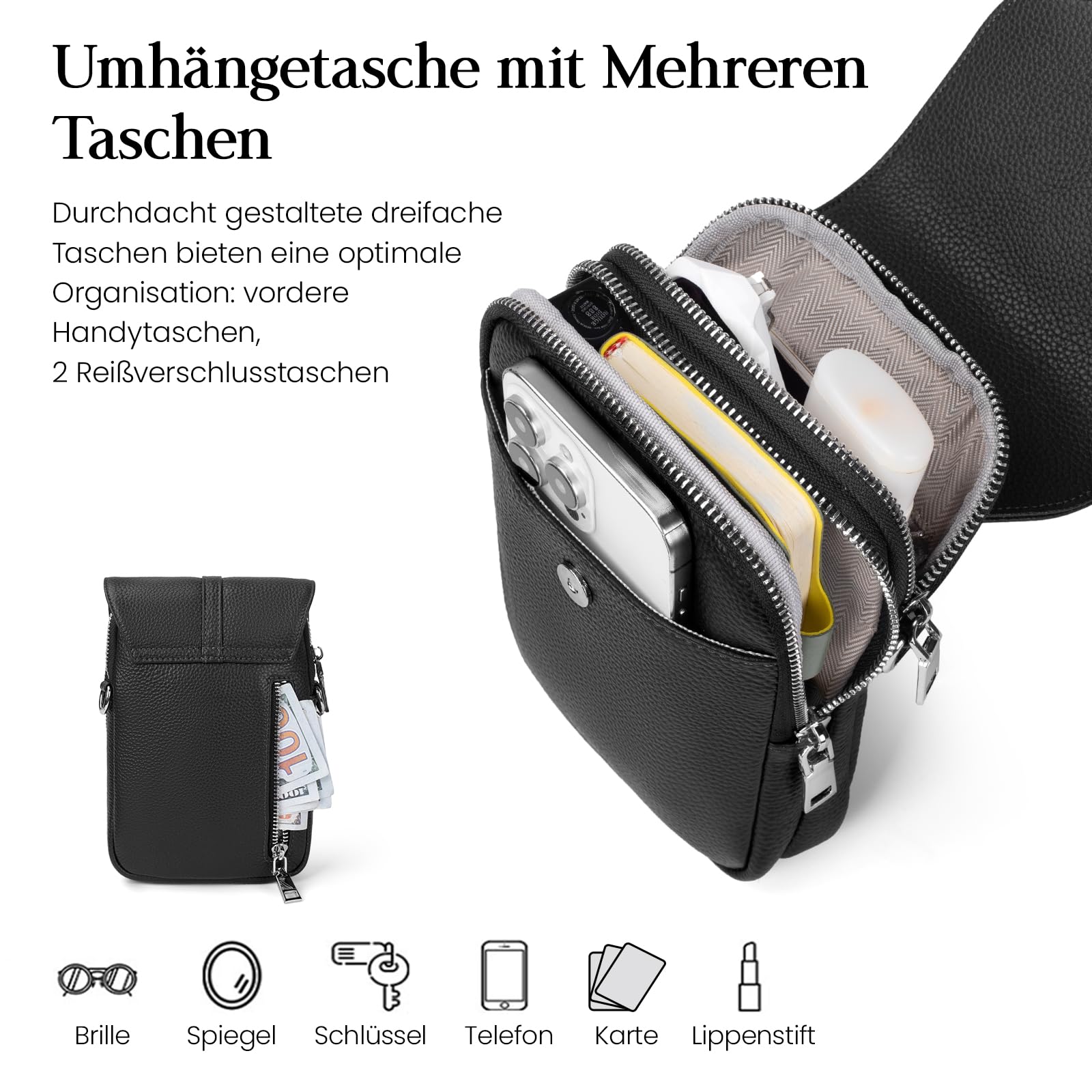 befen Echtleder Handytasche zum Umhängen Damen, RFID-Blockierung Handy Umhängetasche Damen Klein Handtasche Leder, Handytasche mit Geldbörse zum Umhängen, Crossbody Bag mit Verstellbar Schultergurt