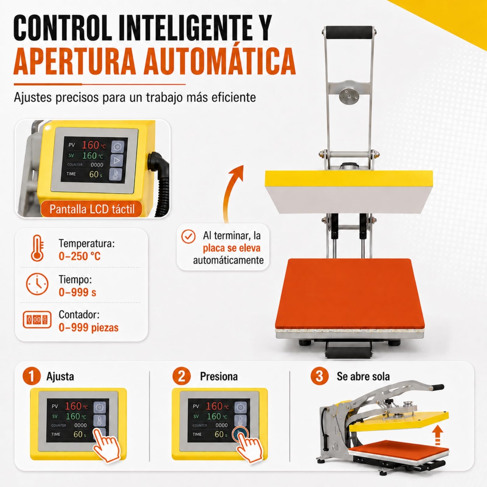 Pressa a Caldo Magnetica 40 x 50 cm 2500 W Semiautomatica LCD | Controllo 0-250 °C e 0-999 s, pressione regolabile, piano estraibile, per T-shirt e tessuti