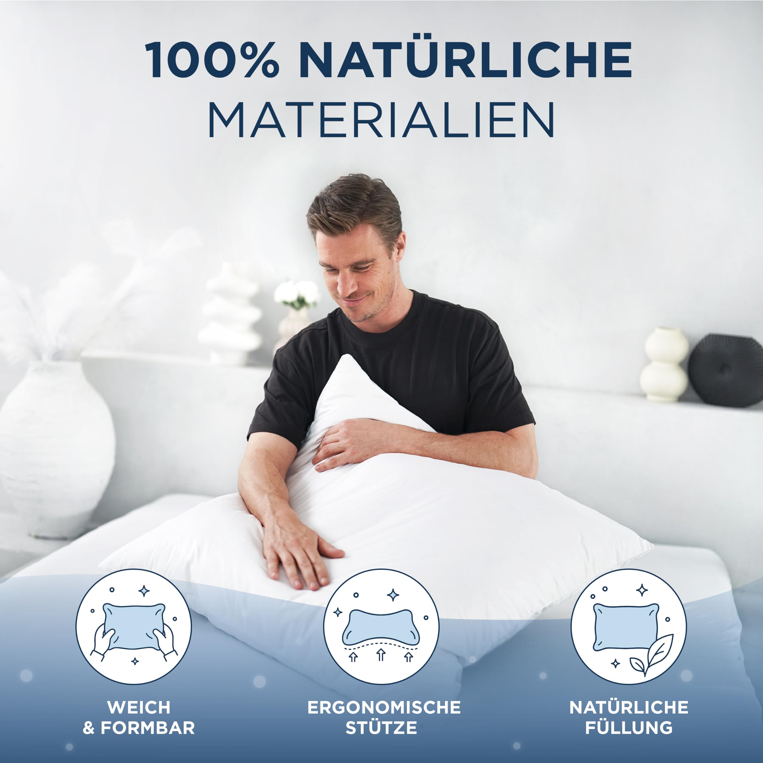 Samthus Oreiller en duvet de qualité supérieure à 3 chambres - 80 x 80 cm - Oreiller ergonomique optimisé en duvet et plumes avec housse extérieure 100 % coton - Qualité hôtelière - Certifié Oeko-Tex