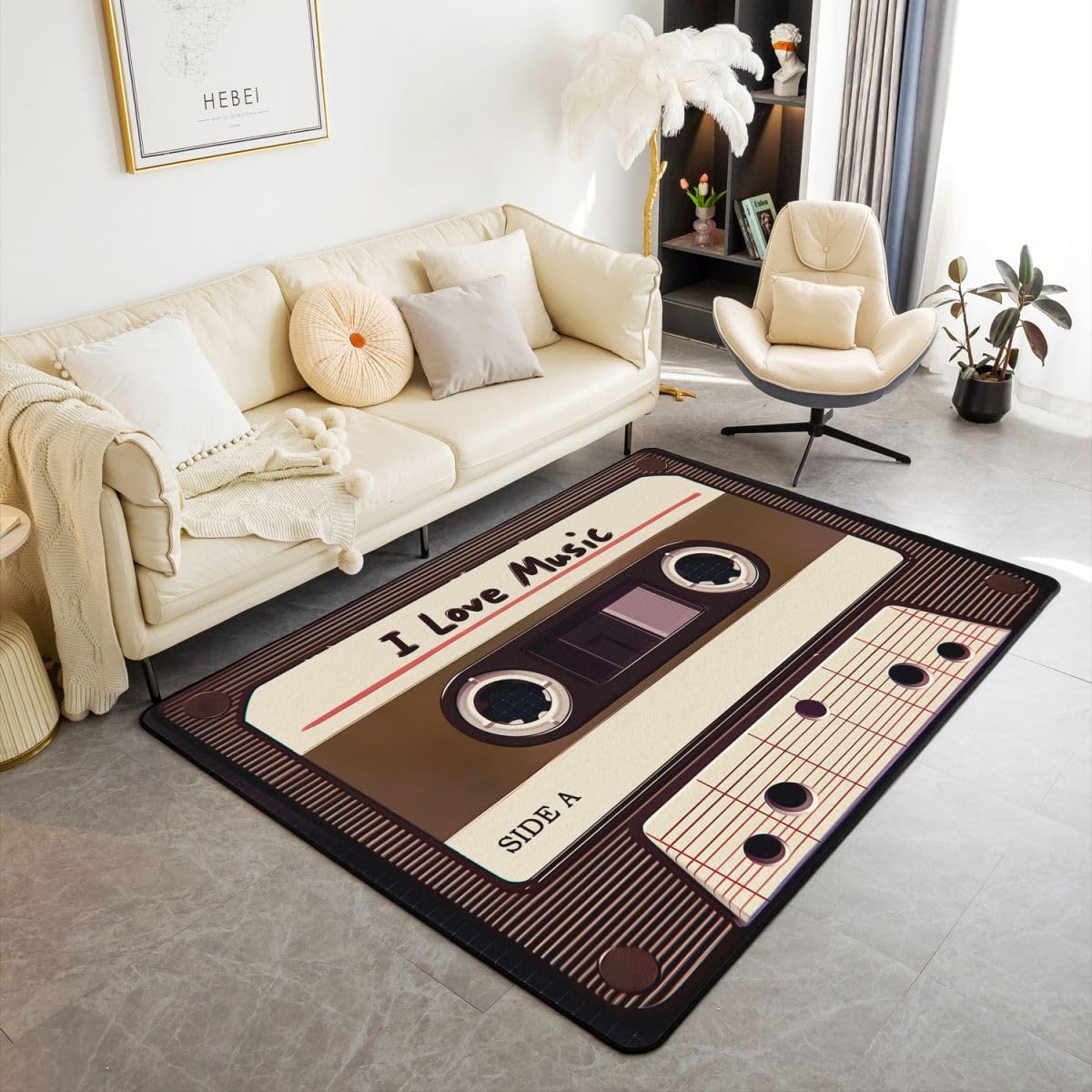 Homewish Retro Kassette Teppich 150x200 80er 90er Musikthema Teppiche Wohnzimmer für Kinder Jugendliche Erwachsene Jungen Mädchen Plastikkassetten Rugs for Living Room Pflegeleicht Carpet Stilvoll