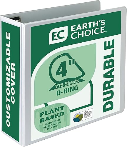 Samsill Earth's Choice - Carpeta a base de plantas resistente de 3 anillos en D de 2 pulgadas con bloqueo de un solo toque, a base de plantas