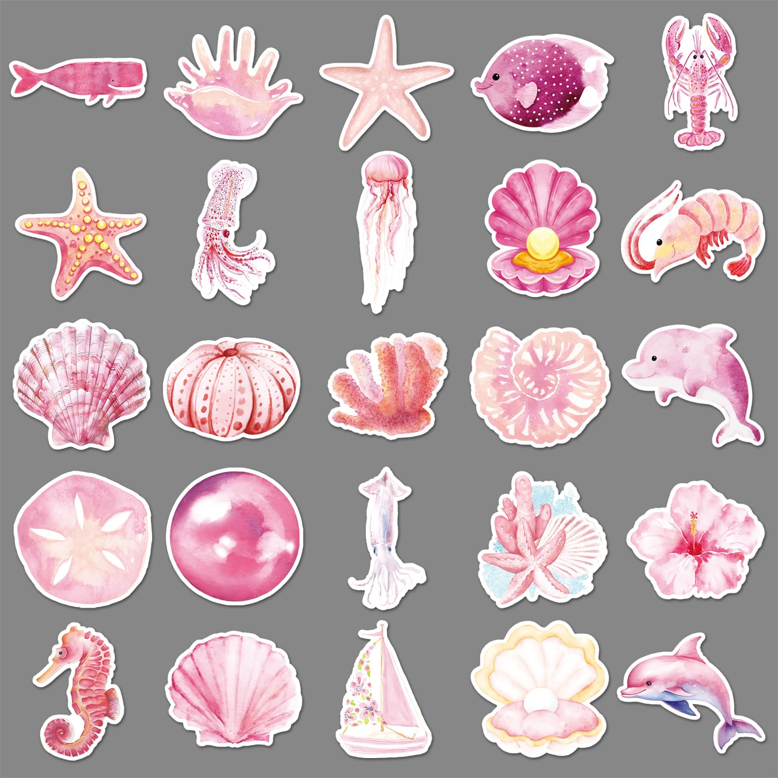 Pink Ocean Stickers 50 Pcs Waterproof Cartoon Sea Animals Sticker for Water Bottle Laptop Scrapbook Skateboard Car Bike Notebook Luggage Guitar,Vinyl Funny Cute Marine Life Decals for Adults Girls - Image 4