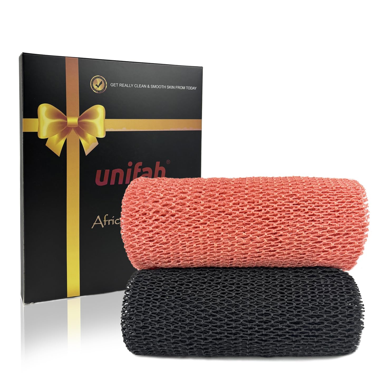 Unifab African Net Sponge Real African Exfoliating Net Bath Sponge Wash Cloth Exfoliating Washcloth African Net Cloth Body Scrubber for Shower Pink and Black