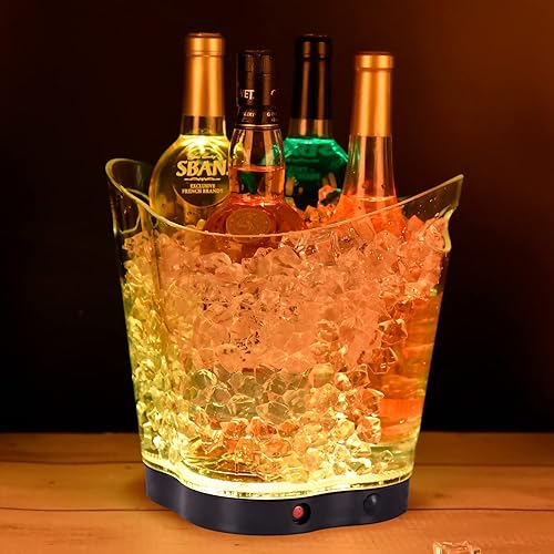 Miniatura 4 de Cubo de hielo LED Cubo de hielo portátil colorido degradado de 6 litros, ideal para bar en casa, cerveza fría, champán y vino (trébol de cuatro