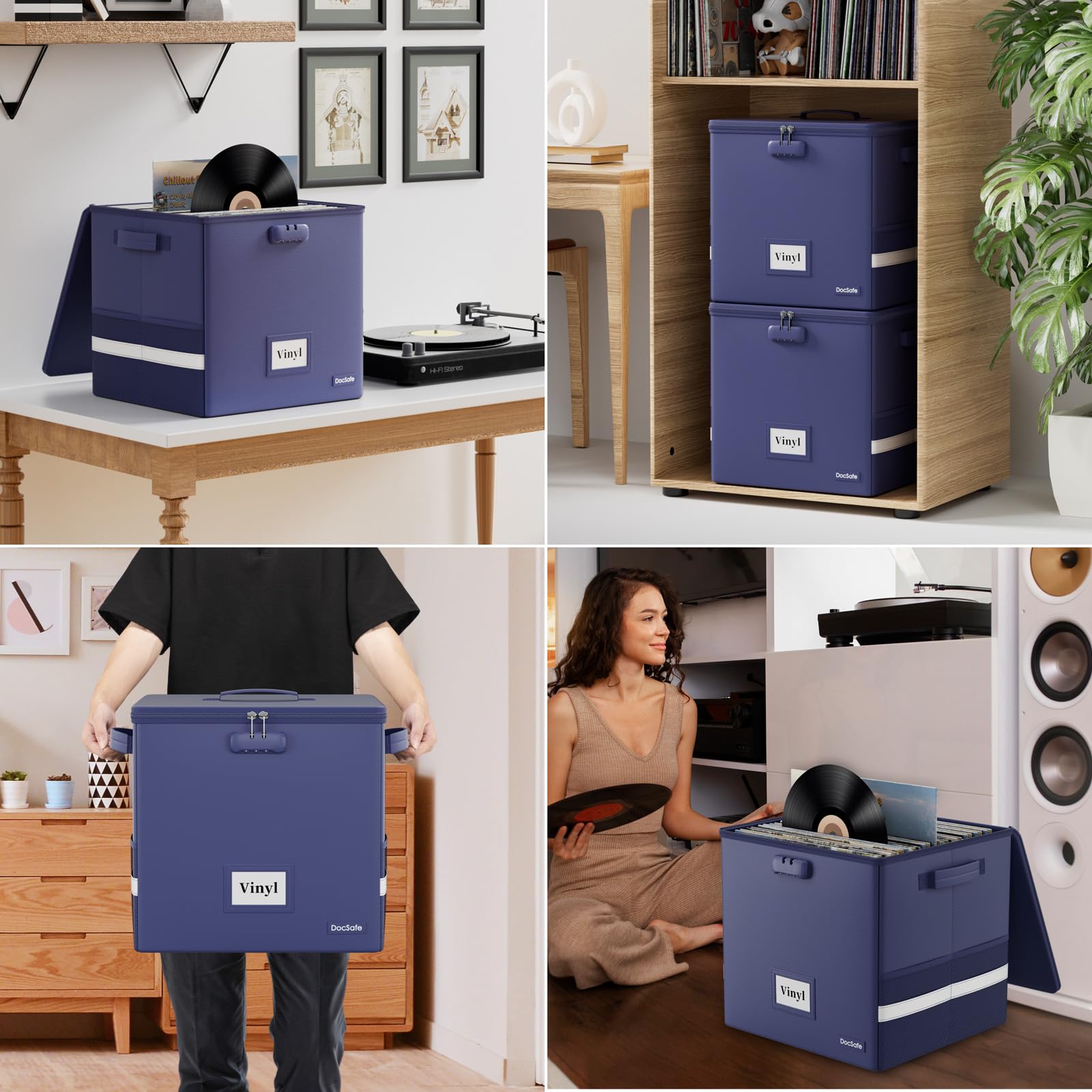 DocSafe Custodia ignifuga per dischi in vinile con serratura, Blu, 33 x 33 x 33cm, moderno