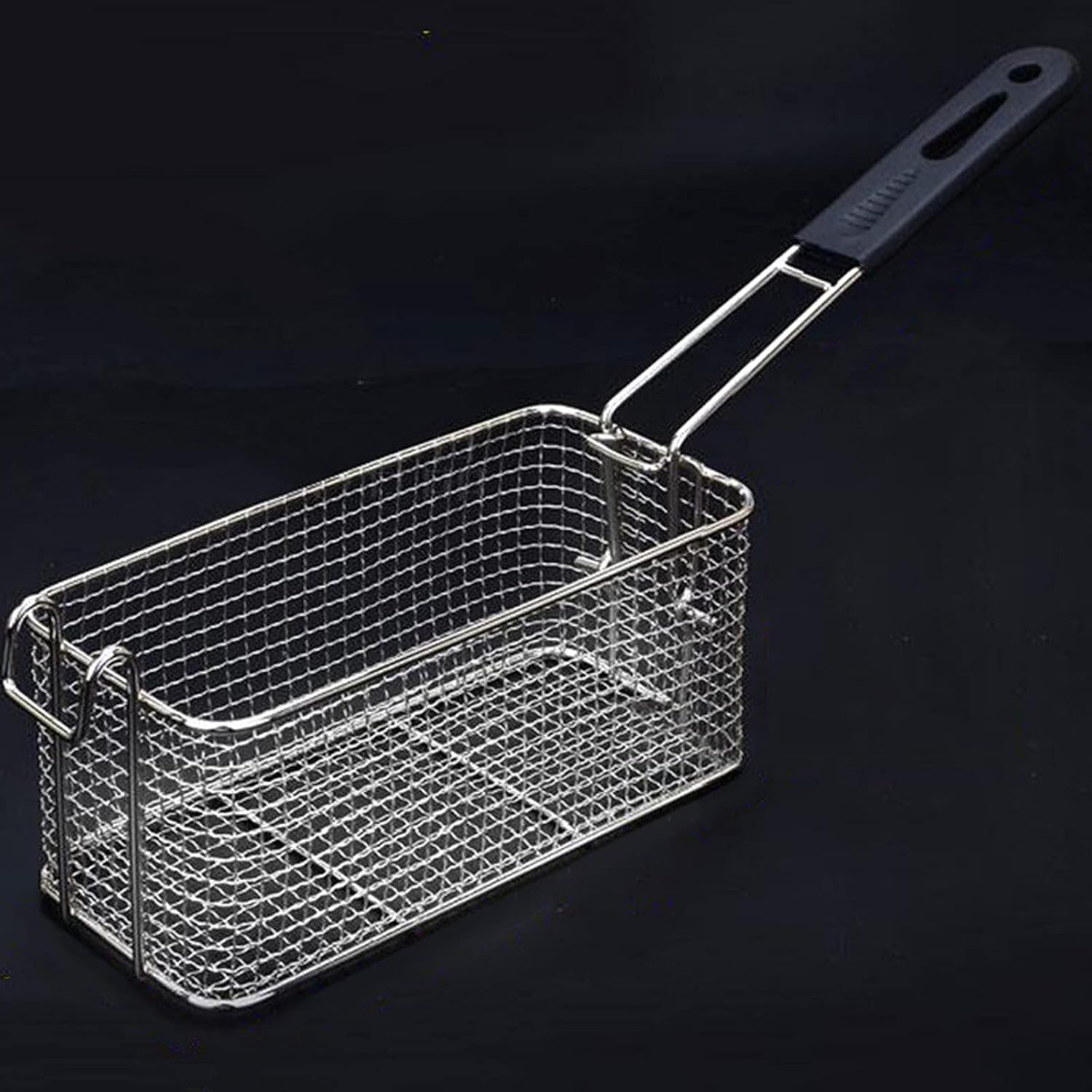 Cestino rettangolare in filo profondo con manico, in acciaio inox di grado commerciale, per friggere patatine fritte e altri cibi fritti, perfetto per uso in cucina