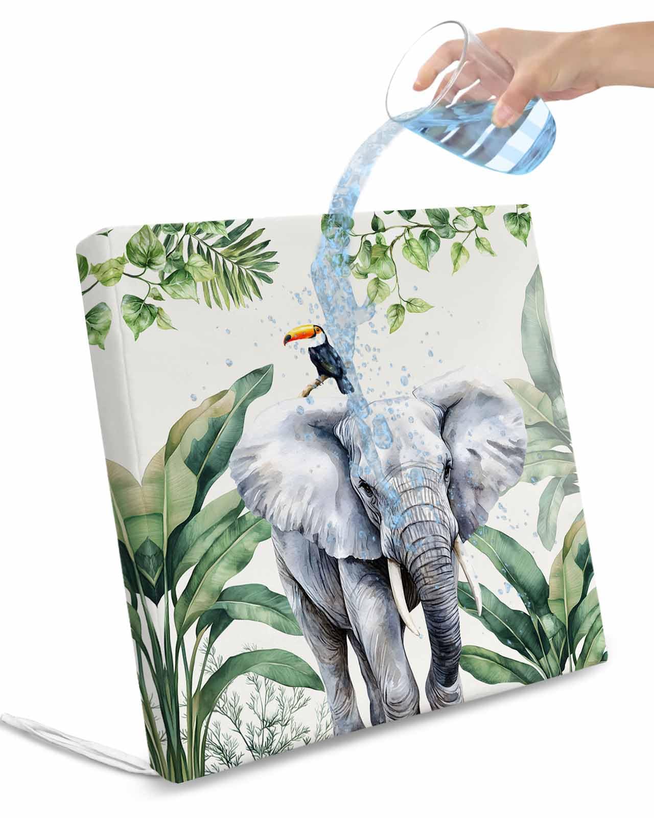 2 Pack Tropical Elephant Bird Waterproof Cushion Covers with Ties, Outdoor Patio Chaise Lounge Chair Seat Cushion Slip Covers Replacement(Only Cover) Watercolor Summer Palm Leaf 20