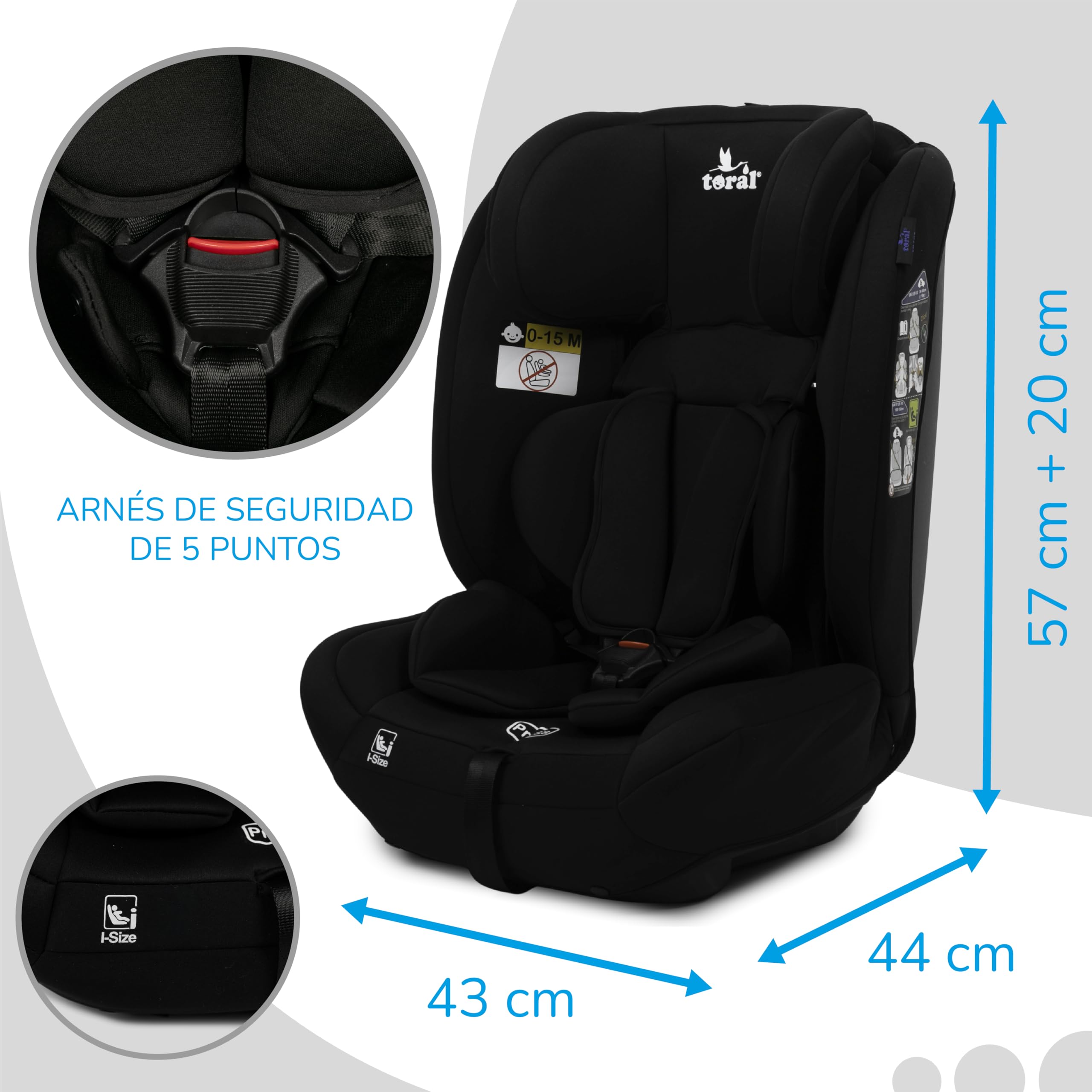 Toral Alzador Coche Niño - Silla Coche Grupo 1 2 3 i-Size - Desde 76-150 cm - Silla Coche Bebe - Elevador coche niño y niña - Silla bebe coche Modelo Silverstone Negro