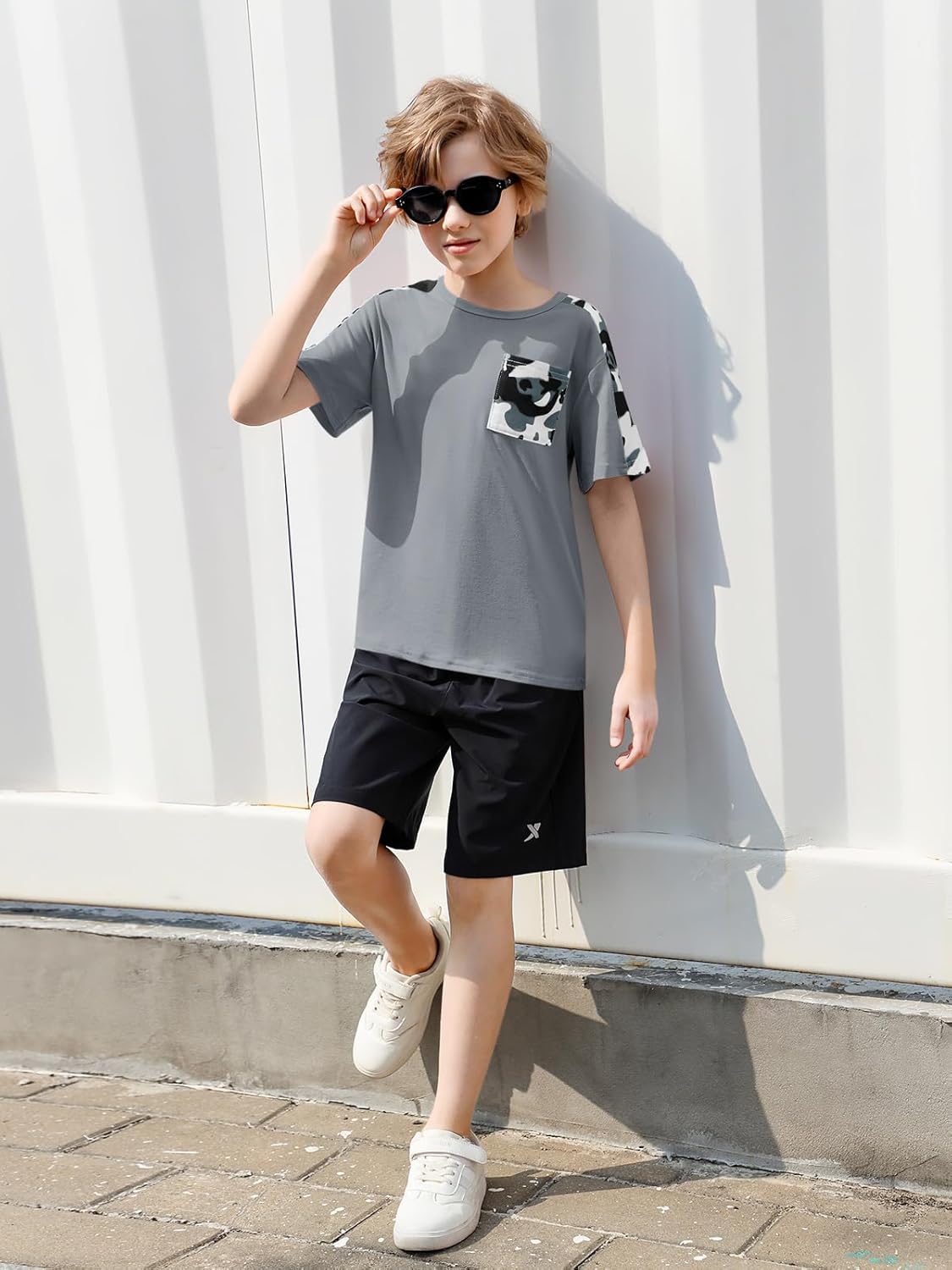 Haloumoning Boys Short Sleeve Shirts Kids Summer Colorblock Crewneck T-Shirts Casual Tops Tees with Pocket 5-14 Years - Image 6