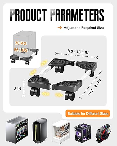 Miniatura 2 de Soporte de torre de computadora, soporte ajustable para CPU móvil con ruedas giratorias, soporte de torre de PC premium para alfombra de suelo,
