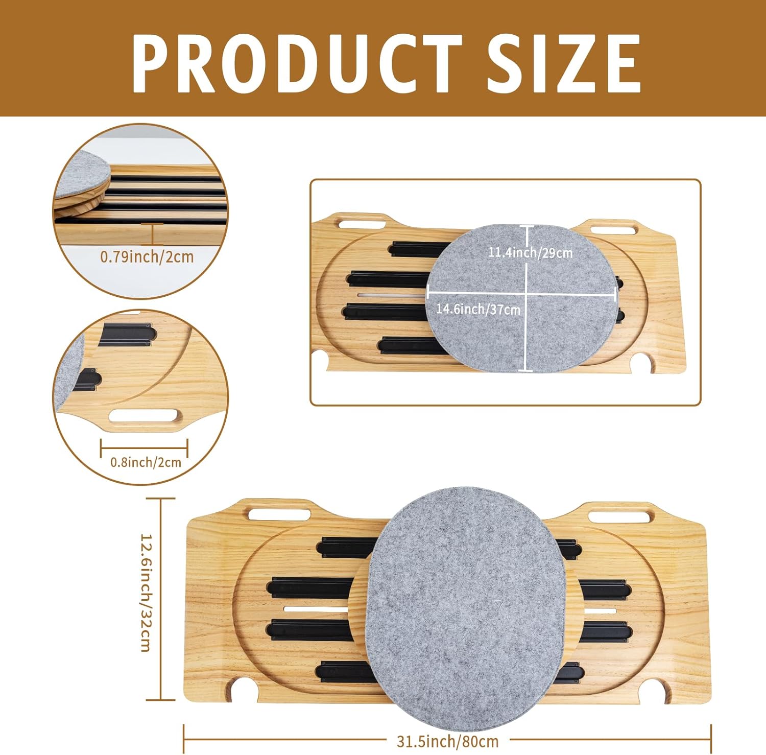 Sliding Transfer Board, 31.5 x12.6" Wooden Conveyor Board with Stainless Steel Track Pulley Turntable, Turntable Can Rotate 360 Degrees, Bearing Up to 500 Pounds, Suitable for Wheelchair Users