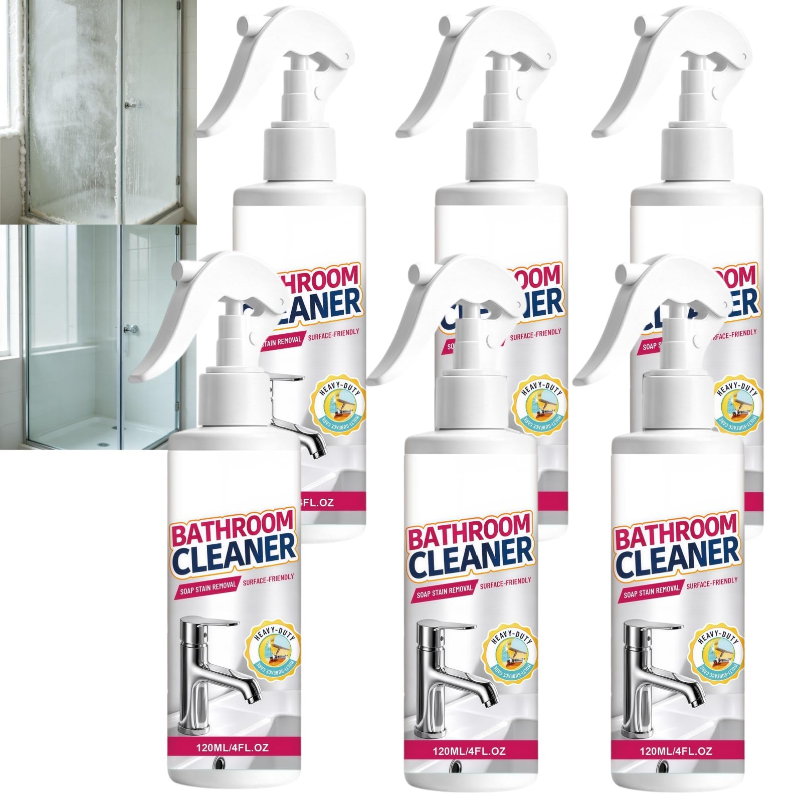 Schäumendes Badezimmer-Reiniger-Spray, Badezimmer-Entkalker-Schaum-Reiniger, Seifenschaum-Entferner für die Dusche, Kalkablagerungen-Entferner, Hartwasserflecken, Duschfliesen, Badewanne (6pcs)