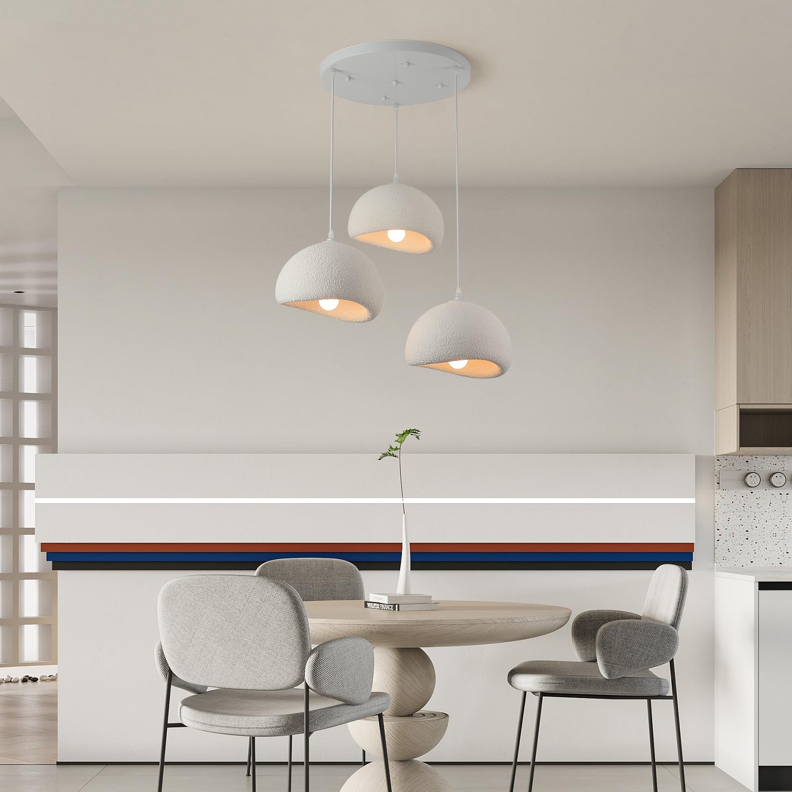 3-Kopf quadratische moderne Kronleuchter Pendelleuchte, E27 Basis japanische Wabi-Sabi Stil Vogelnest Form Beleuchtungskörper, moderne Pendelleuchte für Esszimmer, Flur Restaurant Küche Hängelampe