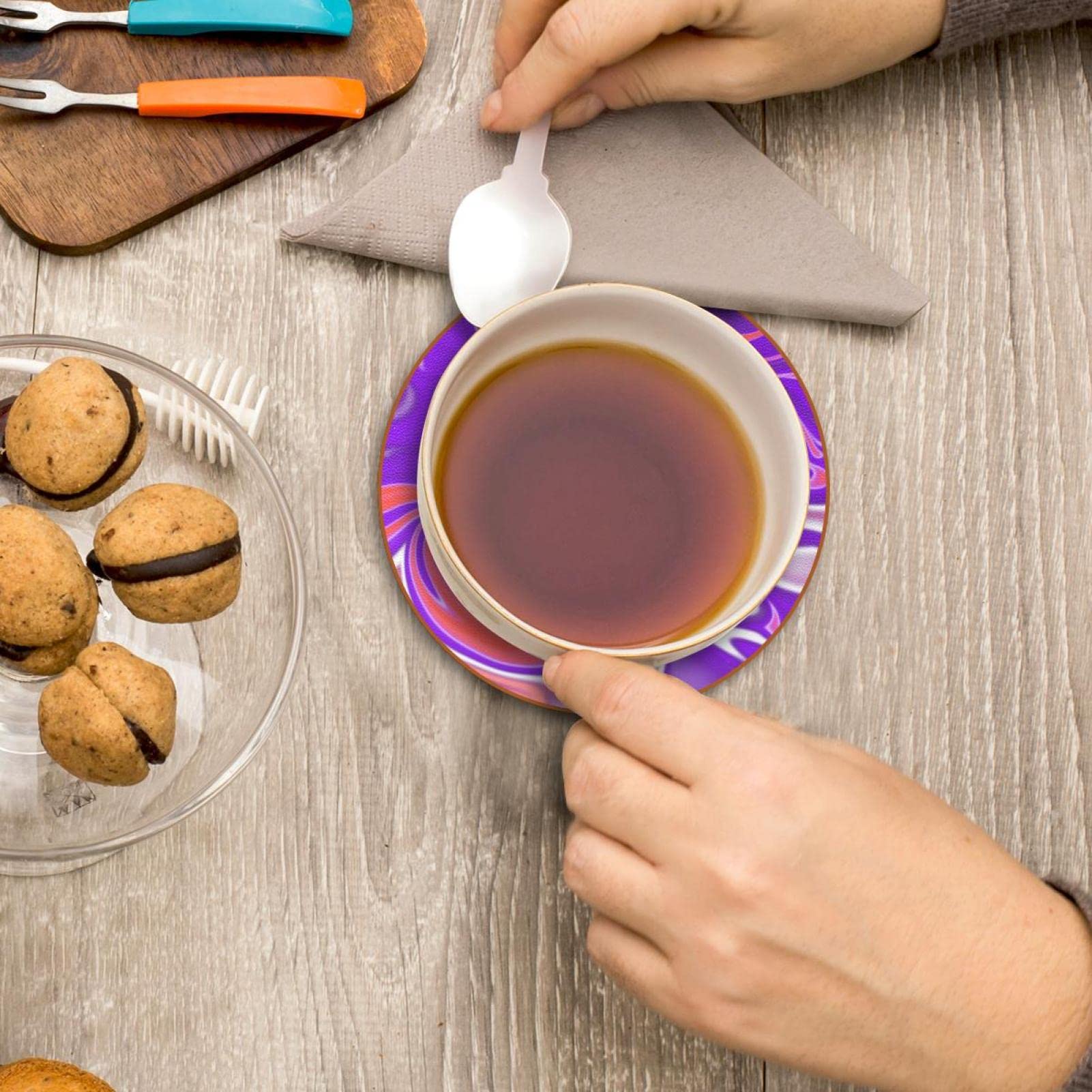 Lot de 6 sous-verres violets pour boissons, verres à vin, tasses et tasses, réutilisables au bureau, cuisine, bar, 10,9 cm