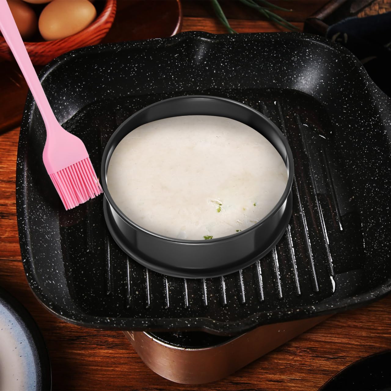 10 Pcs Round Cake Molds Set Stainless Steel Cookie Rings for Baking Double Rolled Edge Pastry Rings for Cookies Cakes and Desserts with Oil Brush