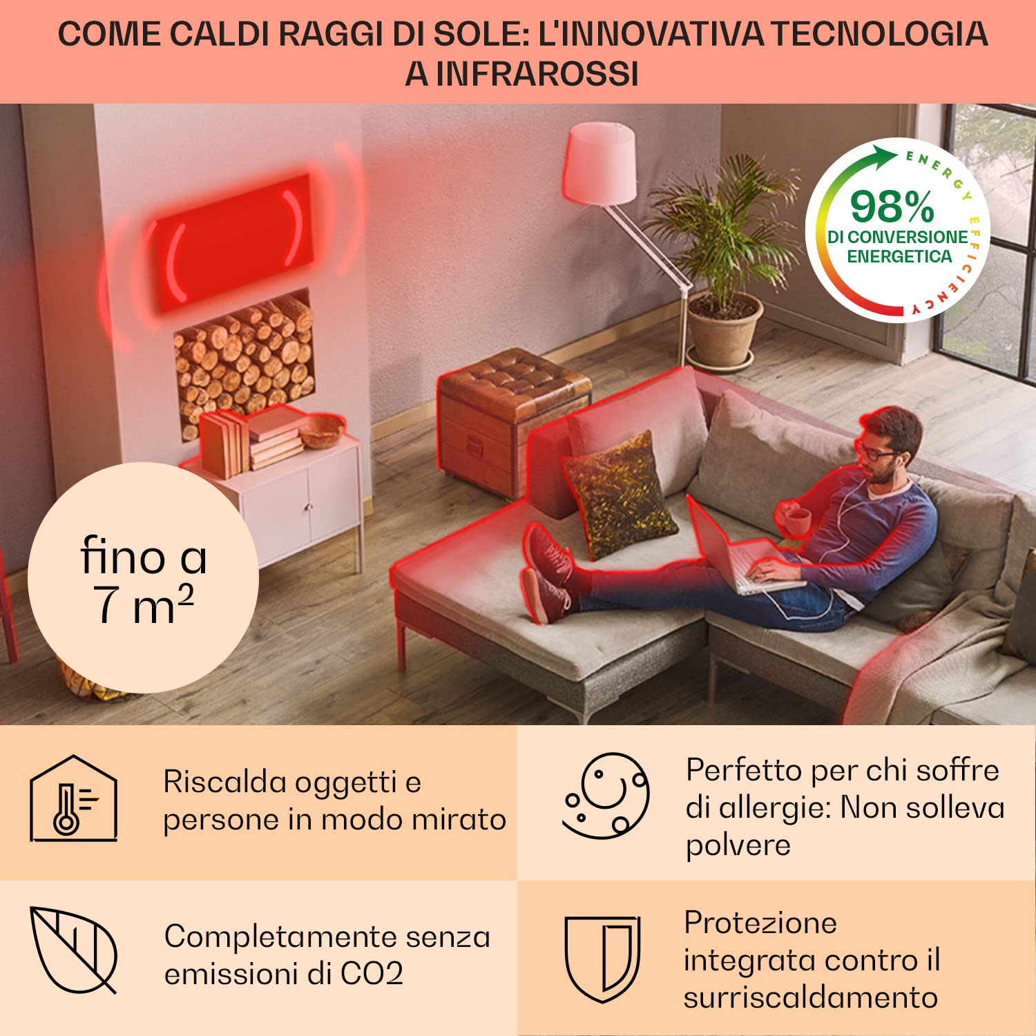 KLARSTEIN Wonderwall Air Art Smart - Pannello Radiante Infrarossi, Radiatore di Calore, 350 W, 7 m², App Control, Silenzioso, a Parete, 120 x 30 cm, Design: Marmo II